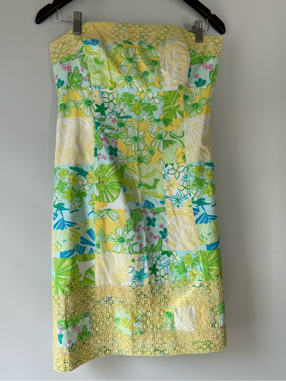 Lilly Pulitzer Bowen Patchwork Gator Strapless Dress green/yellow Women Size Med